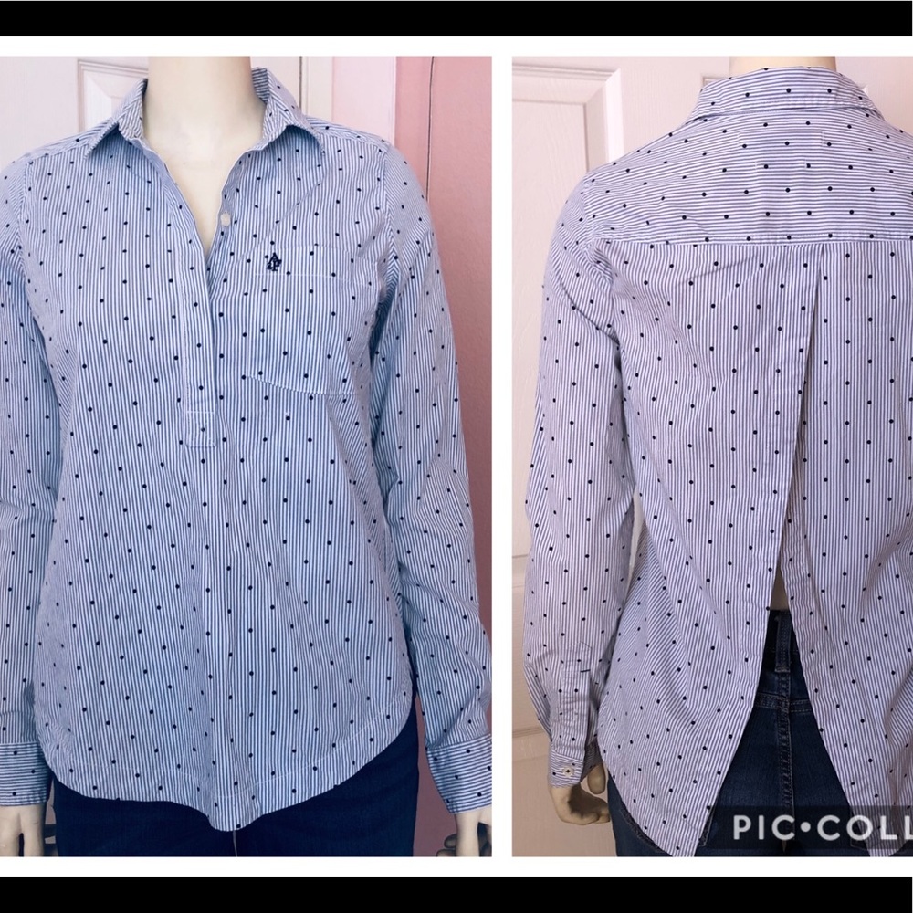 Y2K Abercrombie XS Blue/White Tunic Top Blouse Cotton